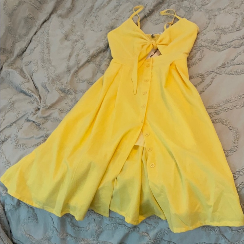Yellow button down tie dress